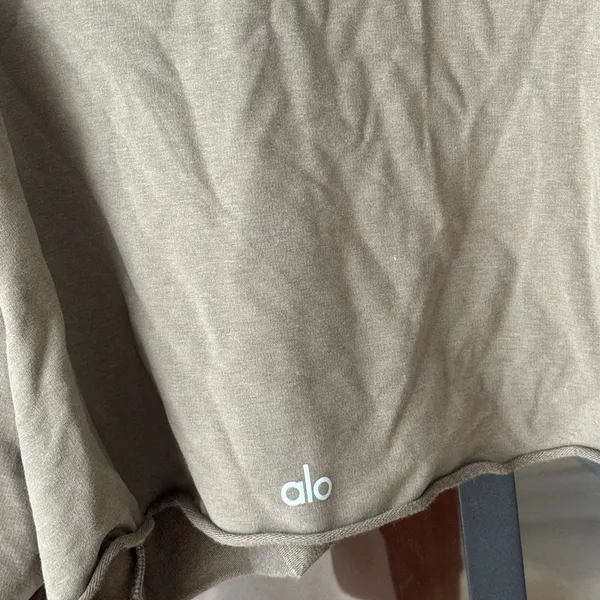 ALO Double Take Pullover long sleeve tee cropped top Olive Branch raw crew - Image 5