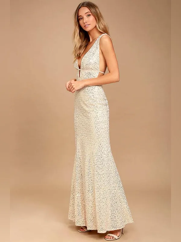 Lulu’s Wish Granted Beige Sequin Maxi Dress • Large • NWT - Image 3