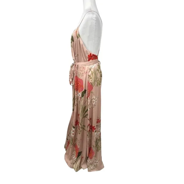 Lulus Faux Wrap XL Blush Pink Floral Satin Maxi Dress Romantic Wedding Guest - Image 3