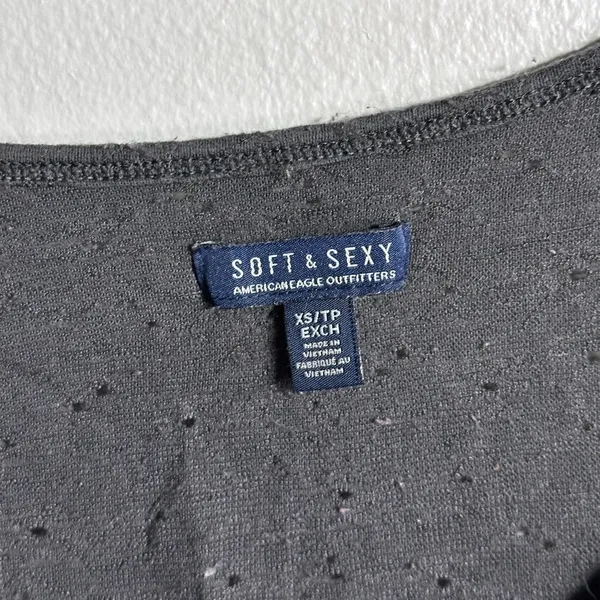 American Eagle Women Lace Long Sleeve Gray‎ Crop Top XS - Image 3