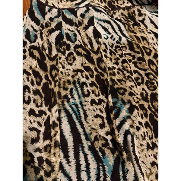 Tribal Animal Print Pleated A-Line Skirt Leopard Zebra Teal Brown Size 10 - Image 5