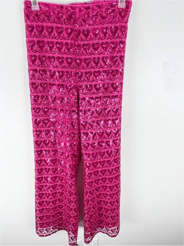 ELOQUII High Rise Hot Pink Lined Sequins Heart Trousers Pants Size 22 Boho Chic - Image 6