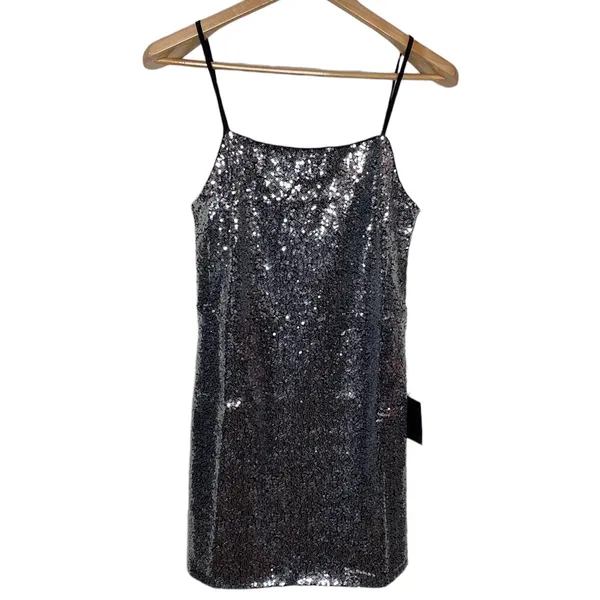 Lulus Loves the Spotlight Silver Sequin Lace-Up Mini Dress size L - Image 2