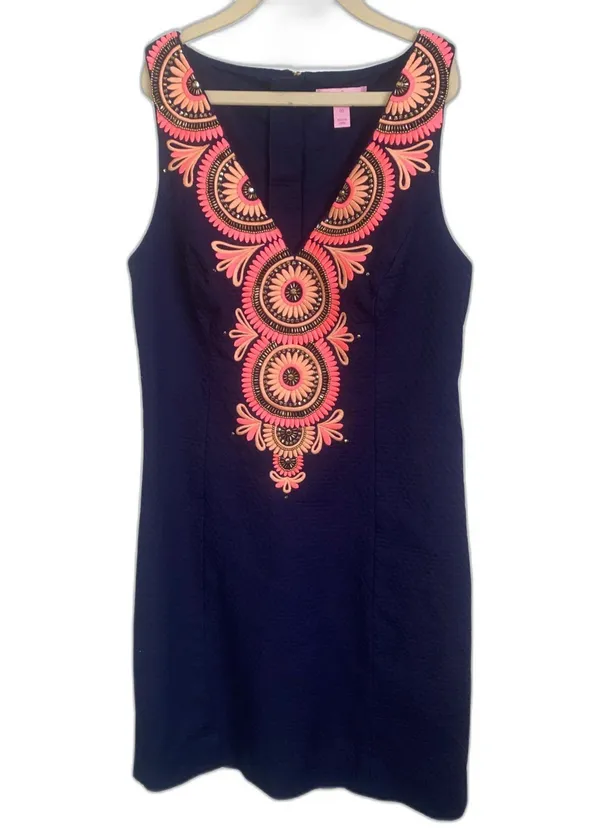 Lilly Pulitzer Embroidered Navy Medallion Janie Shift Dress 00 Preppy Coastal - Image 2