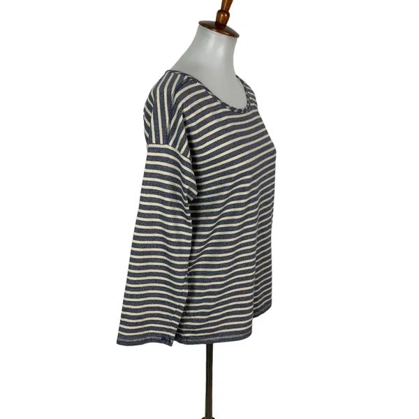 Madewell Navy Cream Striped Long‎ Sleeve Boat Neck Cotton Tee XS Casual Coastal - Image 2