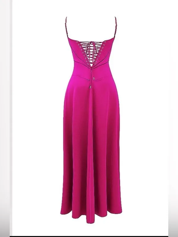 HOUSE OF CB 'Anabella' Fuchsia Lace Up Maxi Dress Pink - Image 5