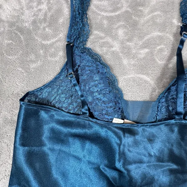 Victoria's Secret Gold Label Teal Satin Lace Nightgown M Lingerie Elegant Vintage - Image 10
