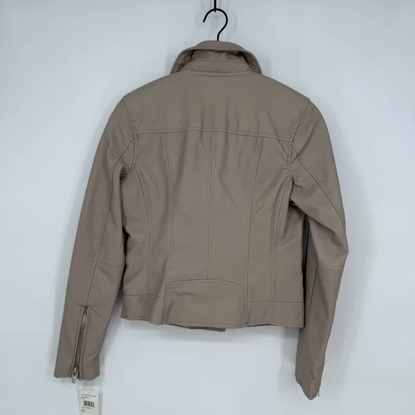 Blank Nyc Life‎ Changer Moto Jacket Womens Small Beige Leather Asymmetrical Zip - Image 2