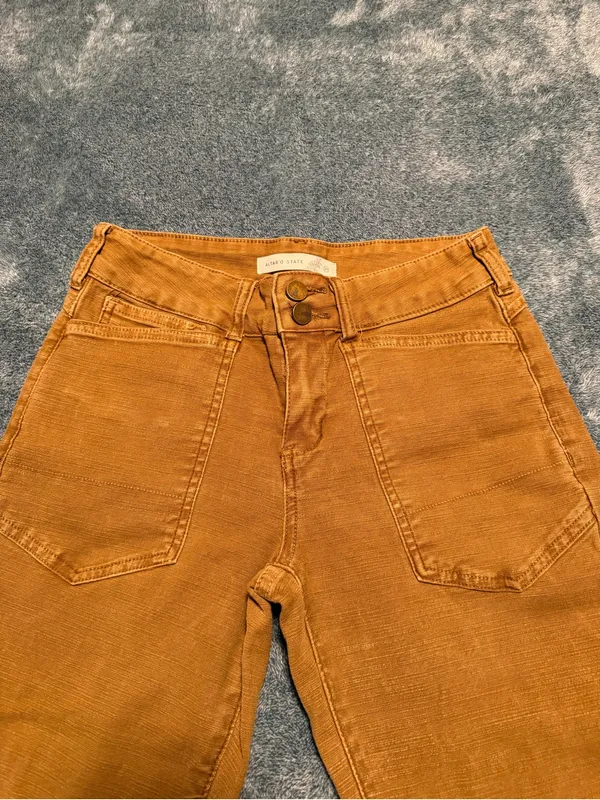 Altar'd State Mica Denim High Rise‎ Utility Straight Leg Cargo Pants 25 Mustard - Image 3