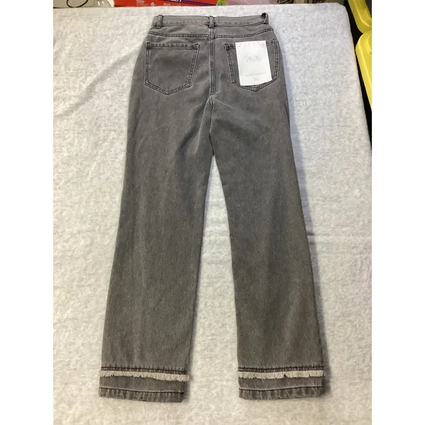 Le ALX Western Belt Jean Grey Fringed Straight Leg‎ High Rise Denim Size 26 NWT - Image 4