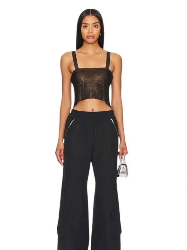 Revolve superdown Black Sequin Square Neck Crop Top - Image 2