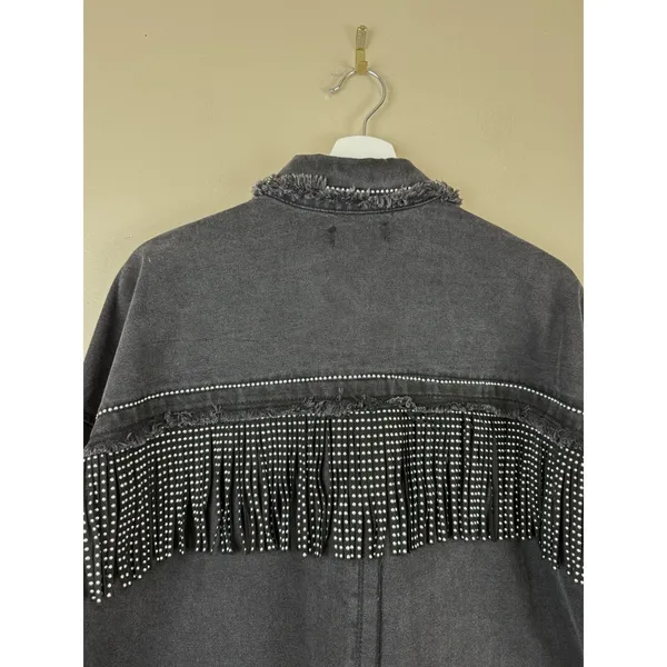 Denim Jacket Black Fringed Western Women’s Size S Embellished Festival Coachella - Image 8