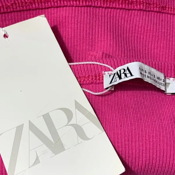 Zara Cami Top Womens Small Hot Pink Ribbed Notched V-Neck Spaghetti Strap‎ NEW - Image 5