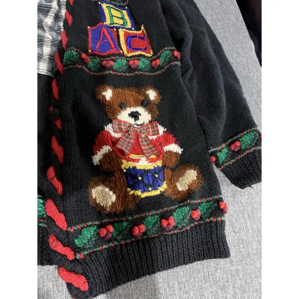 Marisa Christina Vintage Chunky Knit V-Neck Christmas Teddy Cardigan Sz M - Image 5