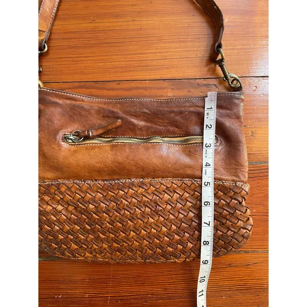 Langellotti Woven Leather Crossbody Bag Brown Made Italy Boho Cognac - Image 7