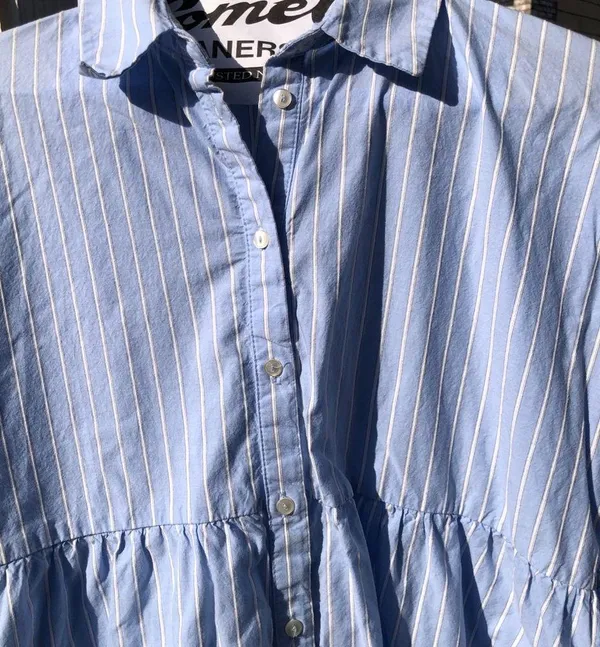 ZARA Blue Cotton Striped Long Sleeved Mini Shirt Dress S - Image 6