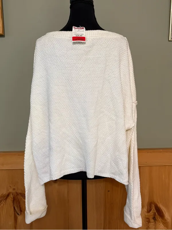 Sincerely Jules Waffle Knit V-Neck Henley Sweater oversized relaxed Size L NWT - Image 4