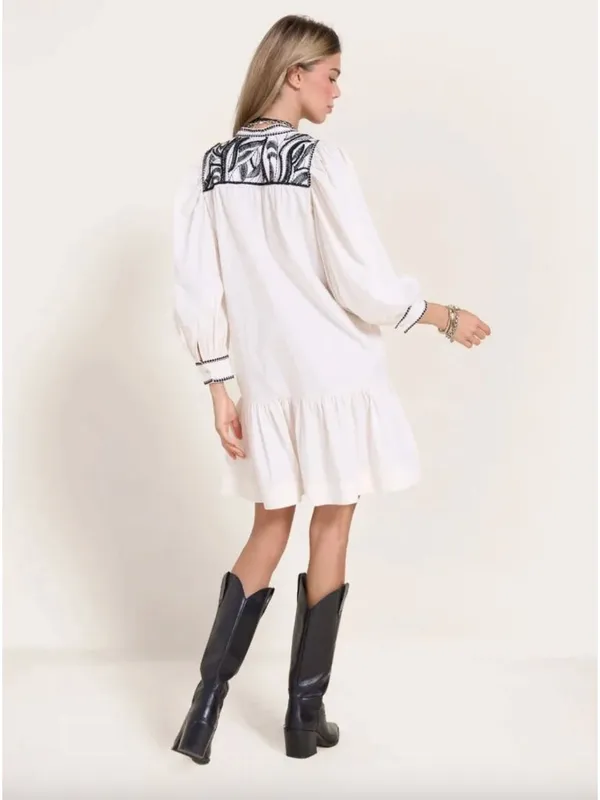 Scarlett Poppies Shelly Long Sleeve Mini Dress Vanilla Black Womens Size Small - Image 4