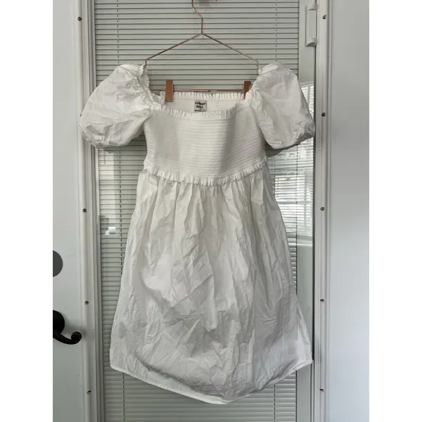 Aritzia Sundays‎ Best The Kay Dress White Mini Puff Sleeve Smocking Size S - Image 7