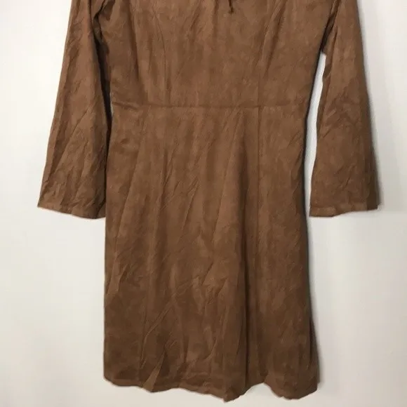 NY‎ collection baby doll dress brown suede long sleeve dress size medium - Image 4