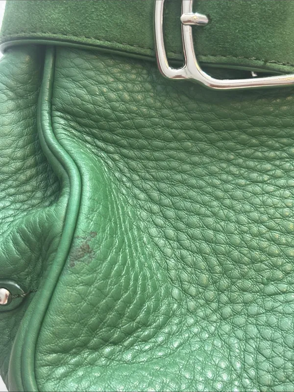 Cole Haan Vintage Green Leather Handbag Silver Hardware Suede Detail Preloved - Image 8