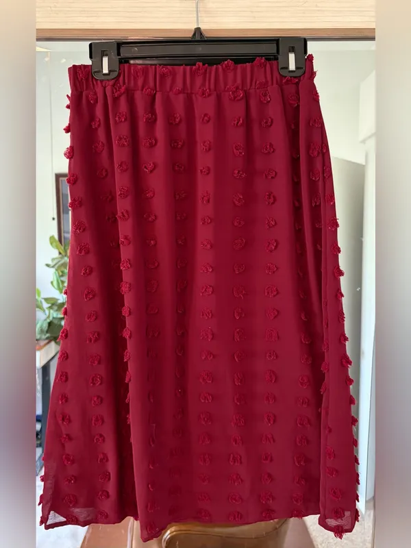 Polagram Midi Skirt in deep Red Bubble detail size Small pull on Sunday church - Image 2