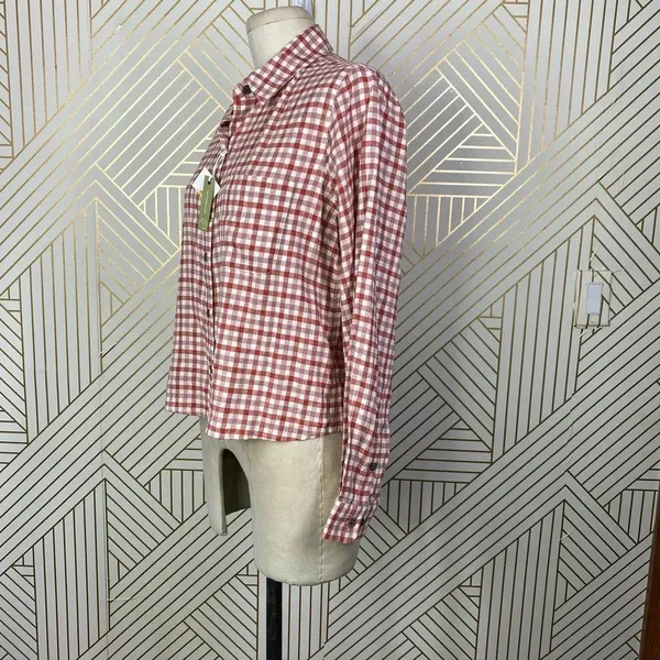 Marine Layer Madeline Relaxed Crop Shirt in Red & White‎ Plaid Size US Medium - Image 8