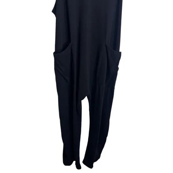 Women's Black Jumpsuit V Neck Strappy Sleeveless Pockets Large Casual Comfy - Image 3