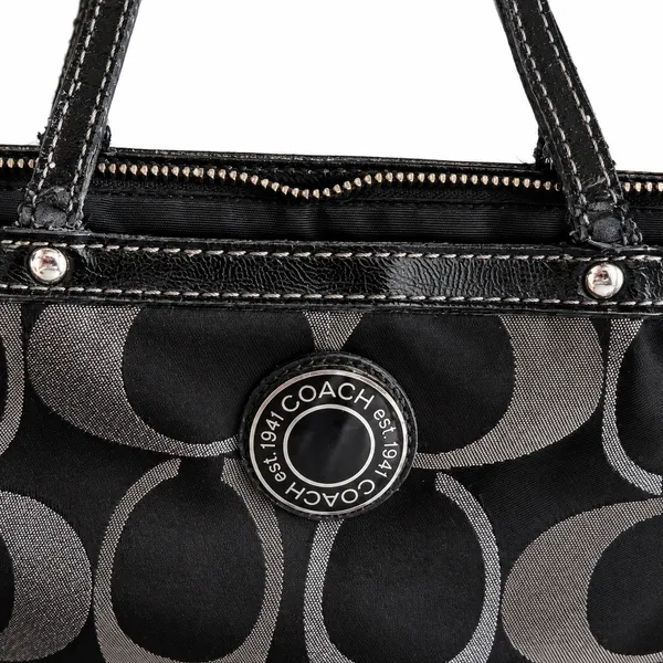 Coach Signature Black & Silver Jacquard Tote Bag – Style F20429 - Image 8