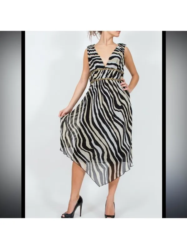 Trina Turk Zebra Print Silk Dress – Size Medium (8) – Ashley Tisdale 2000s - Image 2