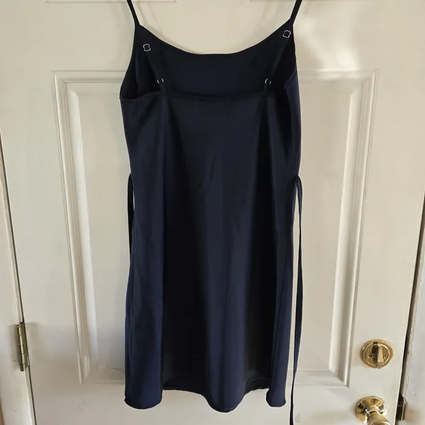 Brandy Melville Navy Slip Dress Spaghetti Strap Back Tie Womens S Cottage Silky - Image 6