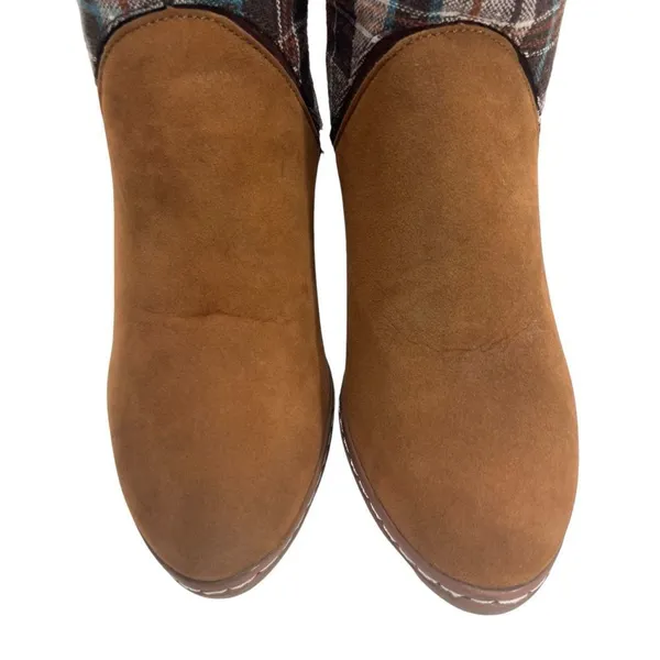 Muk Luks Nola brown:suede vegan boho patchwork heeled boots - Image 3