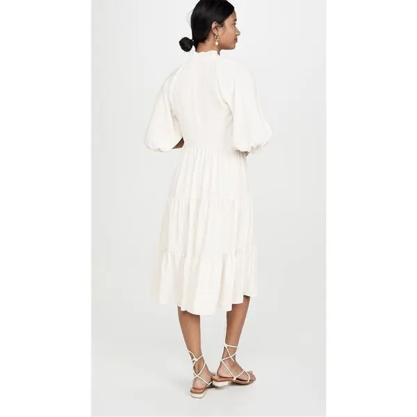 Amanda Uprichard Saffron Dress 3/4 Sleeve Ruffle Tiered Midi white xs‎ - Image 4