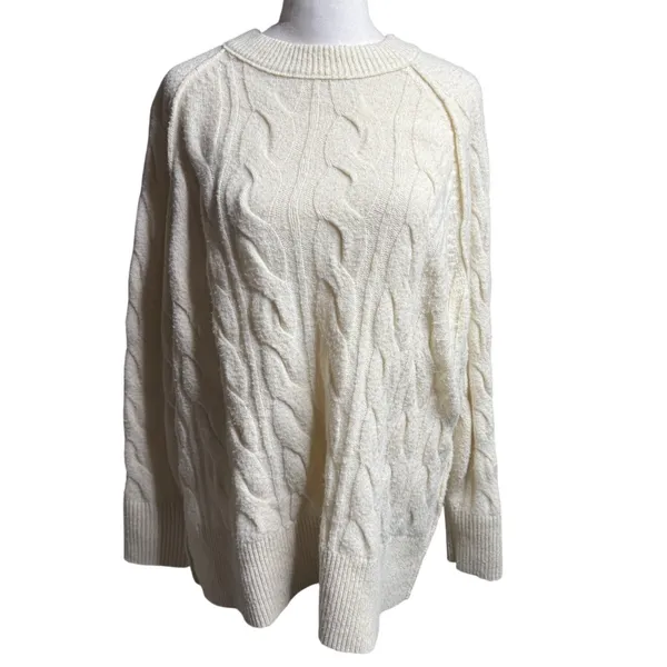 Aerie unREAL Cable Knit Sweater XS Oversized Cream Cozy - Image 2