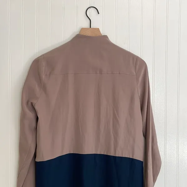 AMANDA UPRICHARD Colorblock Shirt Dress Long Sleeve in Tan/Navy Size S *Flawed - Image 7