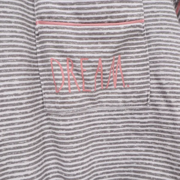 Rae Dunn Pajama Set Women's L Grey Striped Button-Down Excellent - Image 2