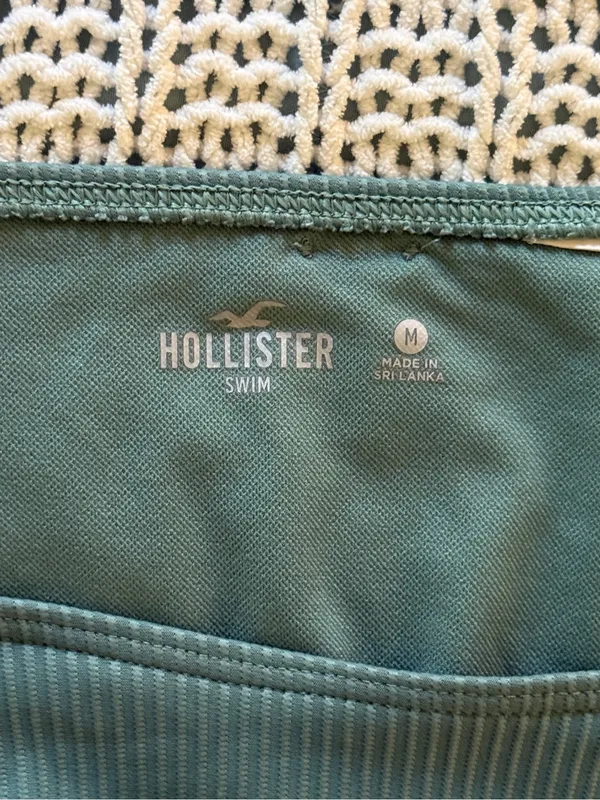 Hollister Ribbed Deep Olive Green Bikini Bottom Cheeky Cutout Medium Swimwear - Image 4
