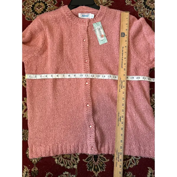 National Pink Knit Button Front Cardigan‎ Sweater Women's 1X Textured - Image 5
