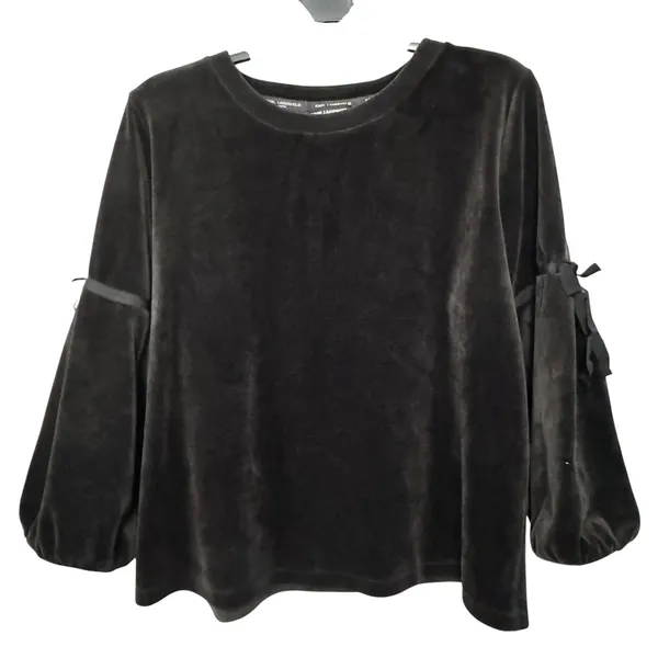Karl Lagerfeld Paris Black Velvet Bow Sleeve Top XL L8WH9846‎ - Image 9