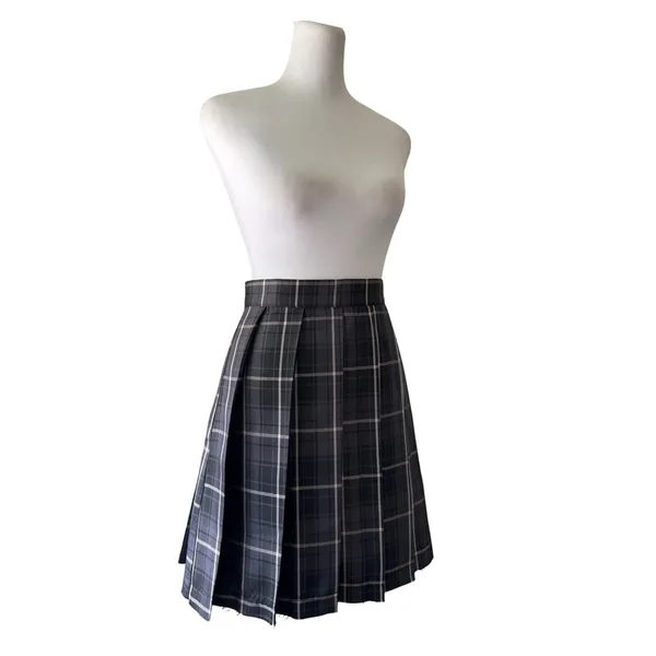 Current Mood Gray, Black & White Plaid Knee Length Skirt w/ Unfinished Hem - Image 4