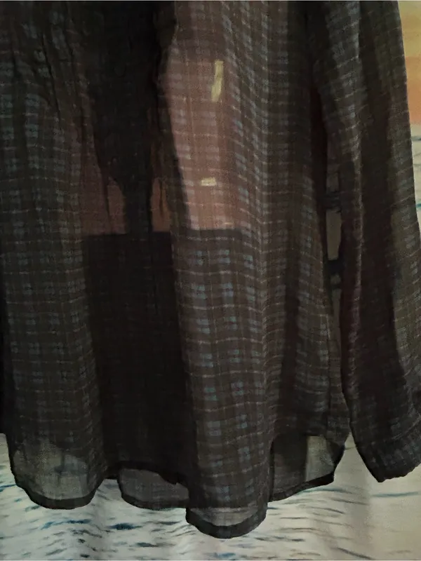American Eagle Women’s Sheer Black Plaid Button-Up Blouse SM - Image 4