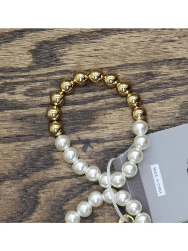 NWT Daisy Fuentes Pearl Stretch Heavy Curb Chain Bracelet Set Gold / White - Image 3