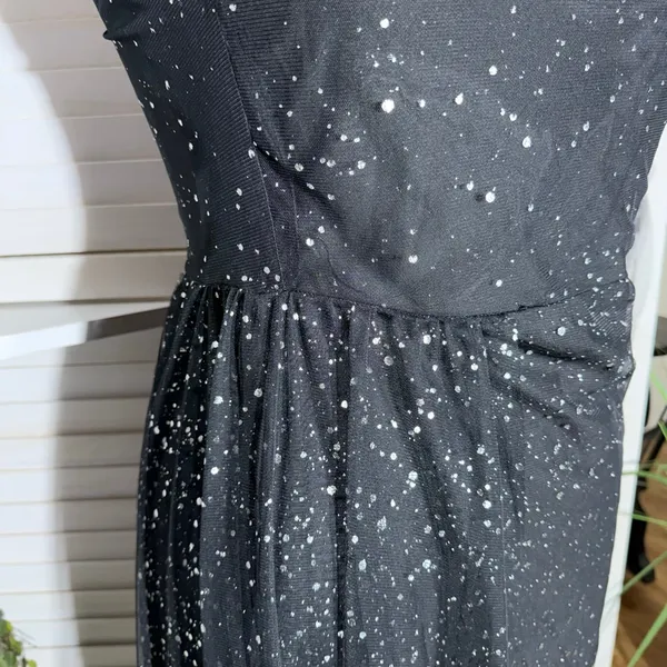 Shein mini dress black sparkle one shoulder sheer cocktail glam whimsigoth sz 1X - Image 9
