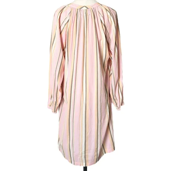 Xirena Sabrine Pink Striped Cotton Gauze V-Neck Mini Dress Long Sleeve Sz Small - Image 4