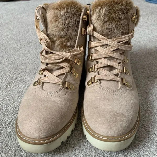 Ana Nelson Fur Lace Up Boots Hiking Sherpa Cream Beige Memory Foam Size 7.5 8 - Image 2