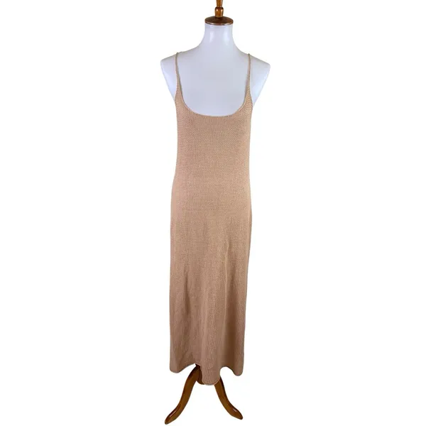 Onia Tan Open Knit Crochet Maxi Slip Sweater Dress Beach Resort Coastal Small - Image 2