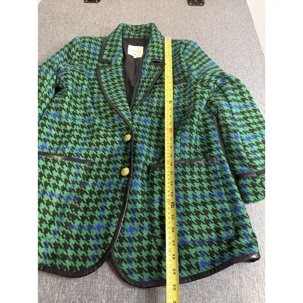 Avec Les Filles Women Houndstooth Leather Trim Blazer Jacket L Chic Plaid 70s - Image 3
