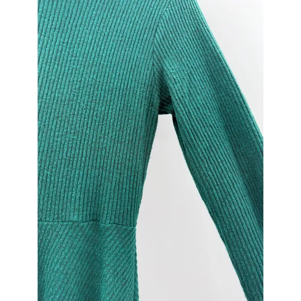 Lulus‎ Hunter Green Ribbed Knit Fit Flare Skater Dress Womens Small Long Sleeve - Image 9