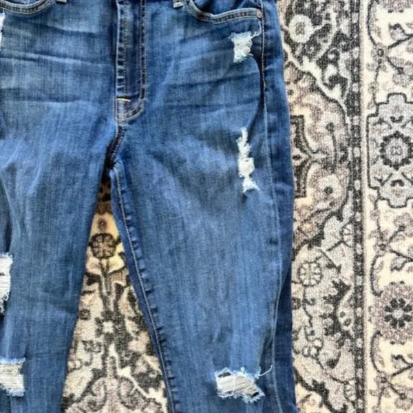 7 For All Mankind The Skinny Distressed 32 Med Wash Destroyed Stretch Jeans - Image 3