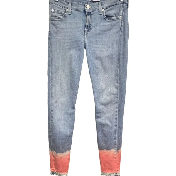 7 For All Mankind The Skinny Crop Unrolled Jeans Womens Size‎ 28 Coral Bleach - Image 4